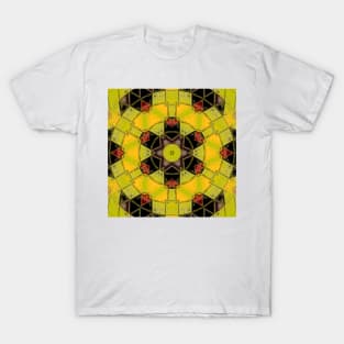 Mosaic Mandala Flower Yellow Green Red and Black T-Shirt